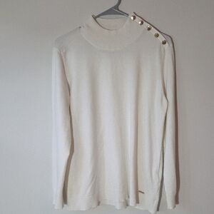 Calvin Klein Cream Sweater with Gold Buttons